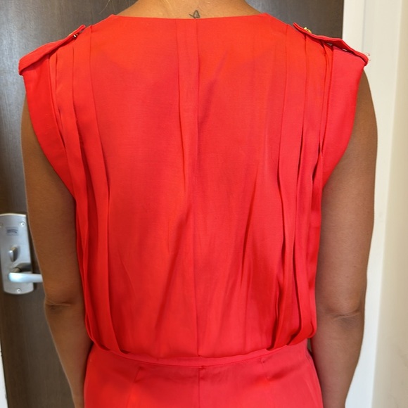 BeBe Vibrant Poppy Red Romper with Pockets, Gold Buttons, Hidden Zipper & Hooks - Picture 11 of 13